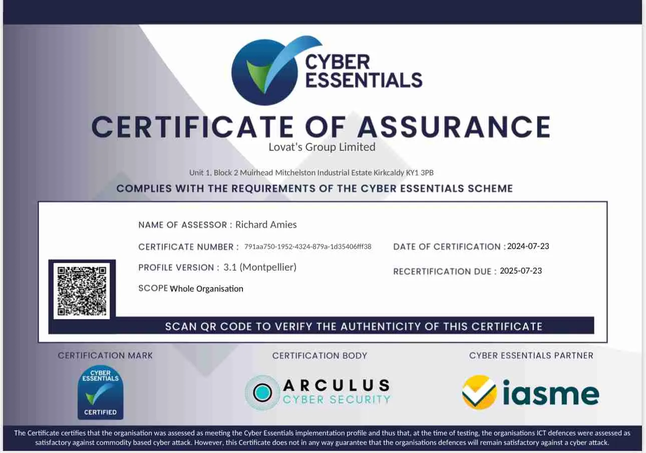 cyber essentials certificate